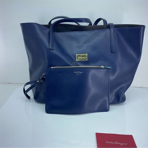 Salvatore Ferragamo Women’s Navy Blue Tote Bag with Pouch - Picture 1 of 10